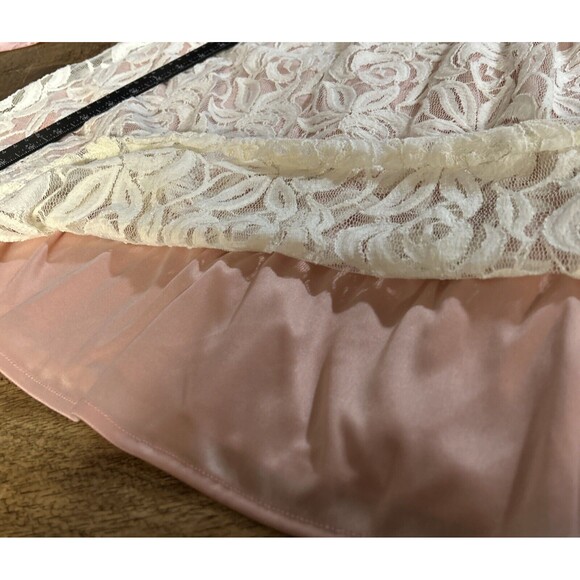 Sienastudio Lace Overlay A Line Dress Peach Under With Ribbon Sash. Size 16 New - Picture 8 of 11